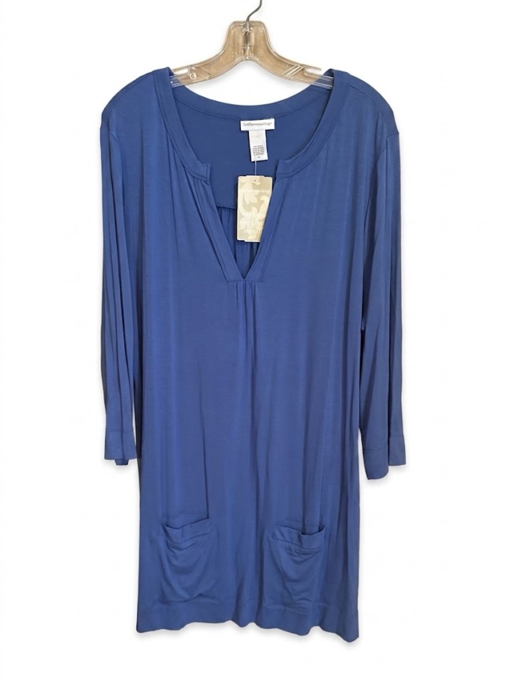 New Soft Surroundings Blue V-Neck Long Sleeve Tunic Top Size Extra Large